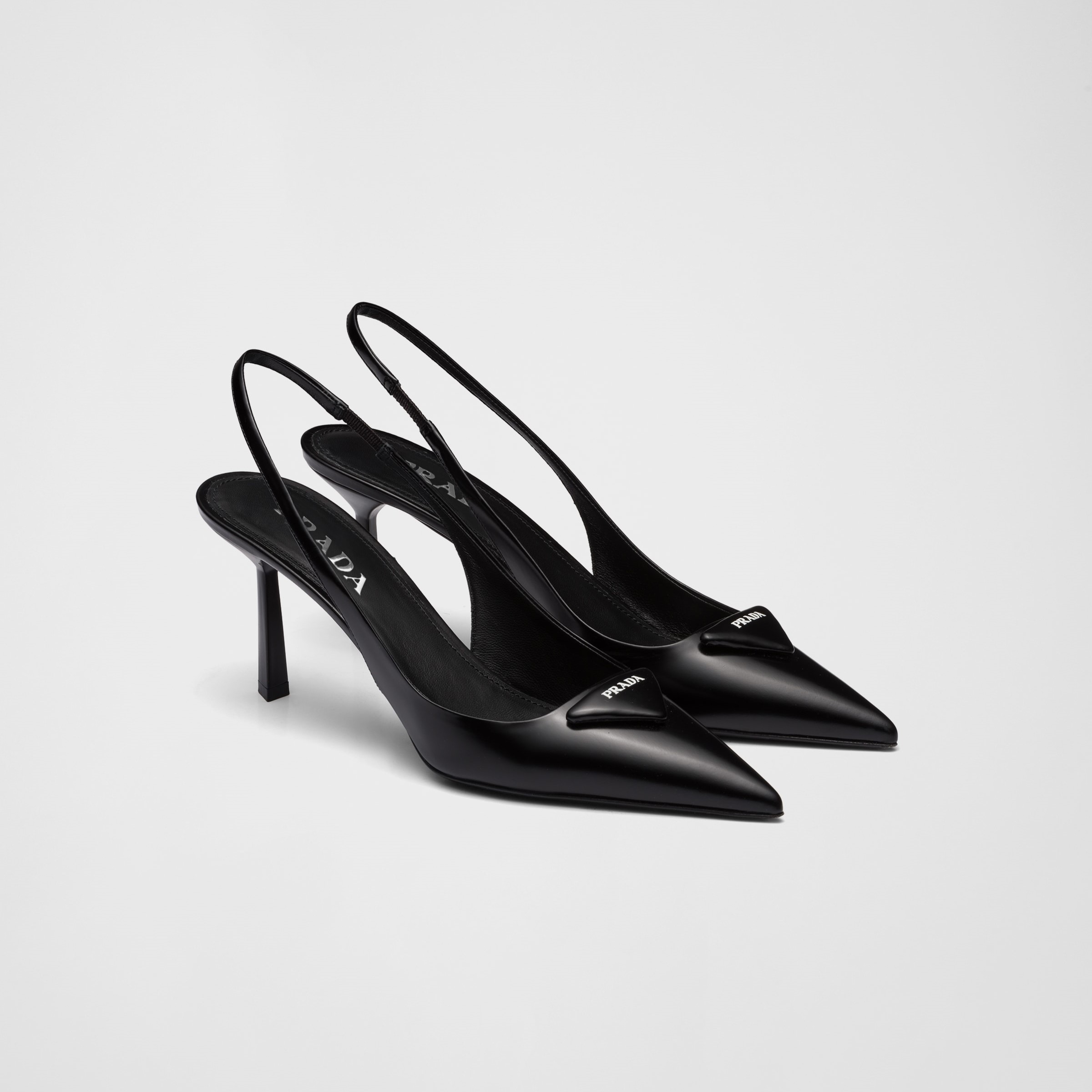 BRUSHED LEATHER SLINGBACK PUMPS, BLACK