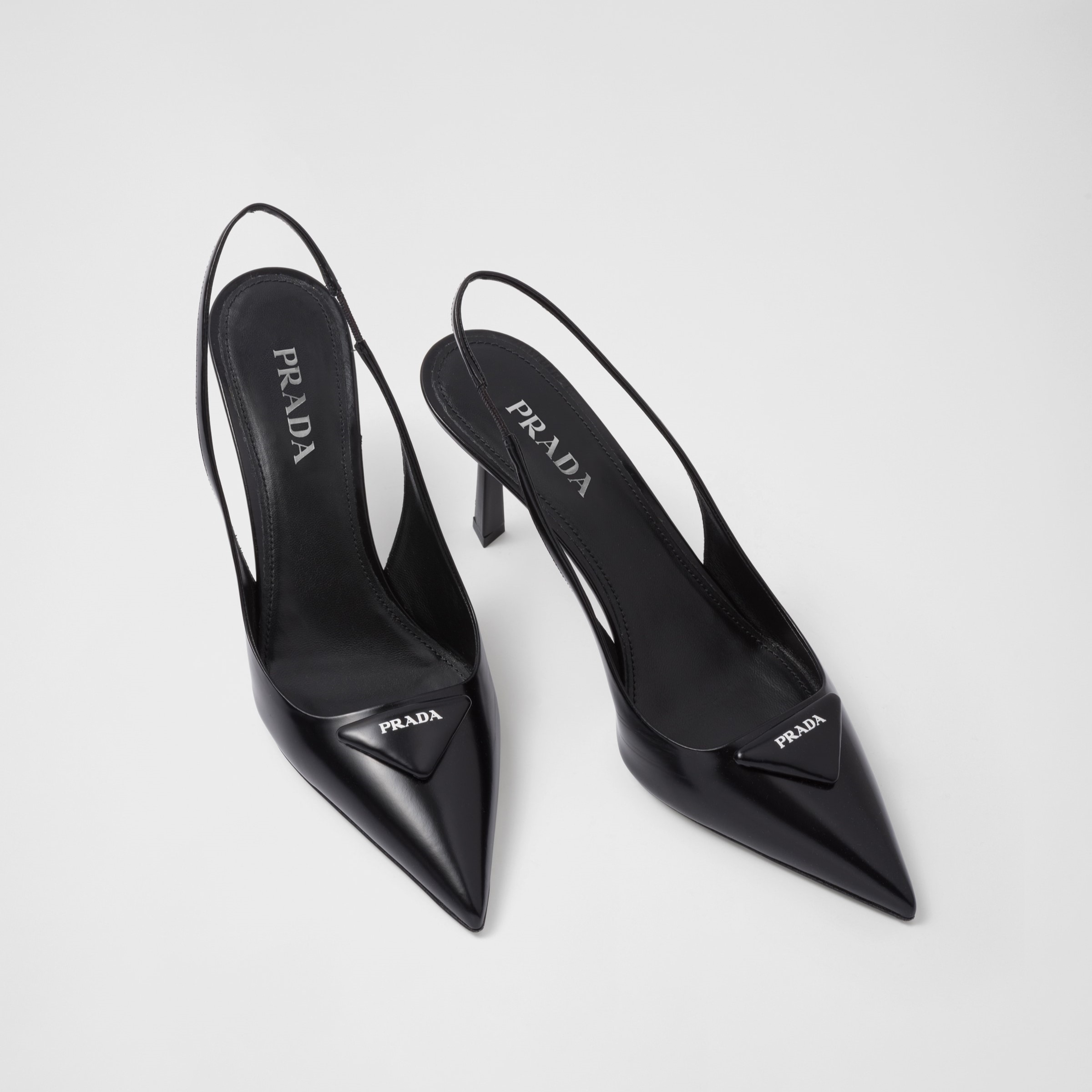 BRUSHED LEATHER SLINGBACK PUMPS, BLACK