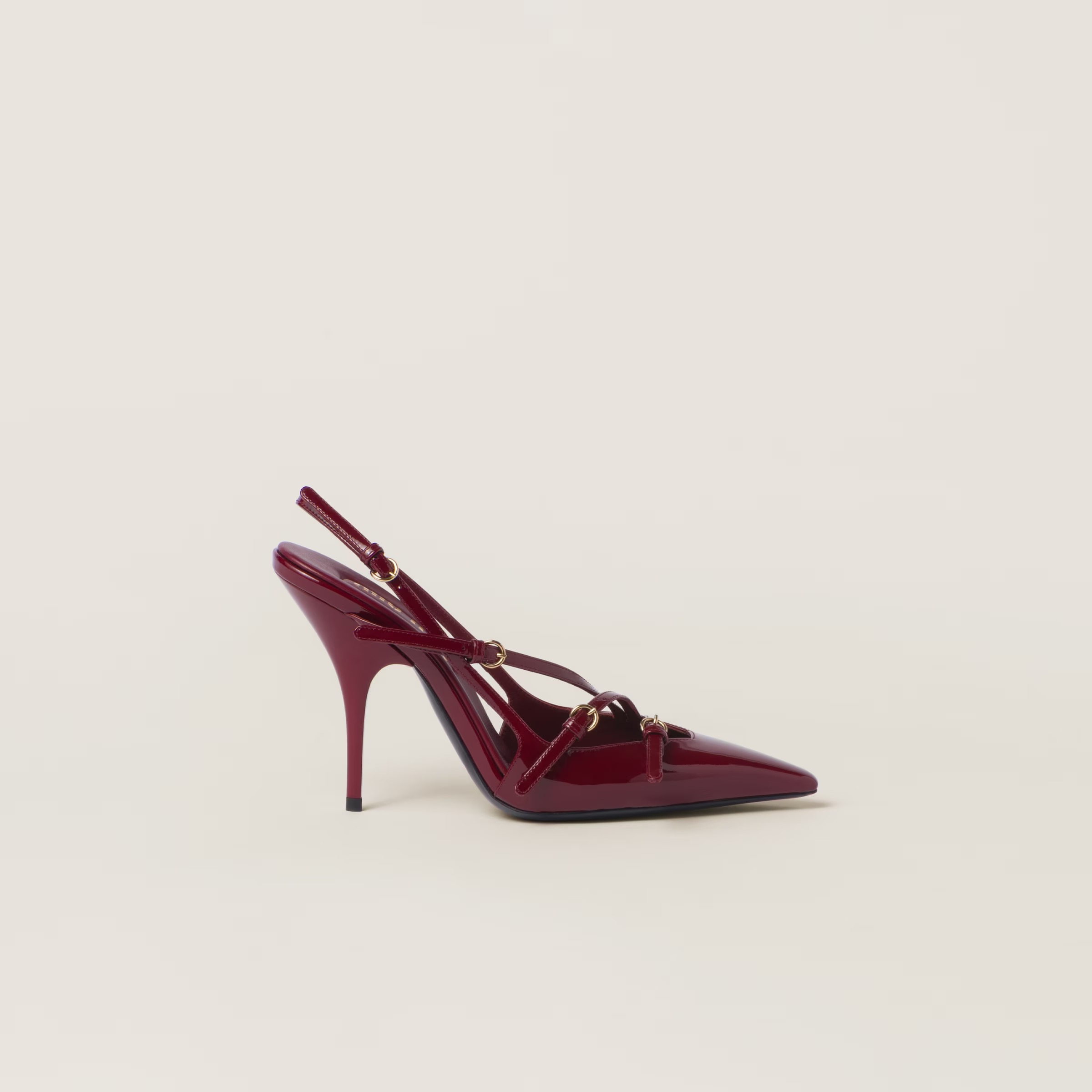 PATENT LEATHER SLINGBACKS WITH BUCKLES 105MM, CRIMSON