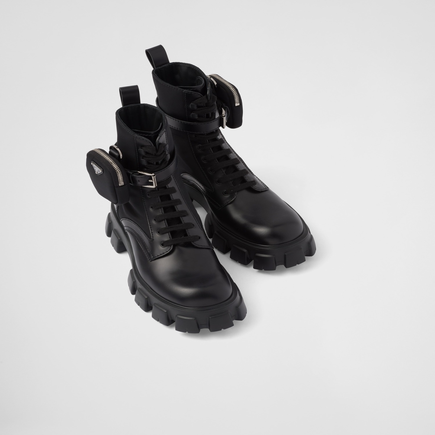 MONOLITH BRUSHED LEATHER AND RE-NYLON BOOTS WITH POUCH