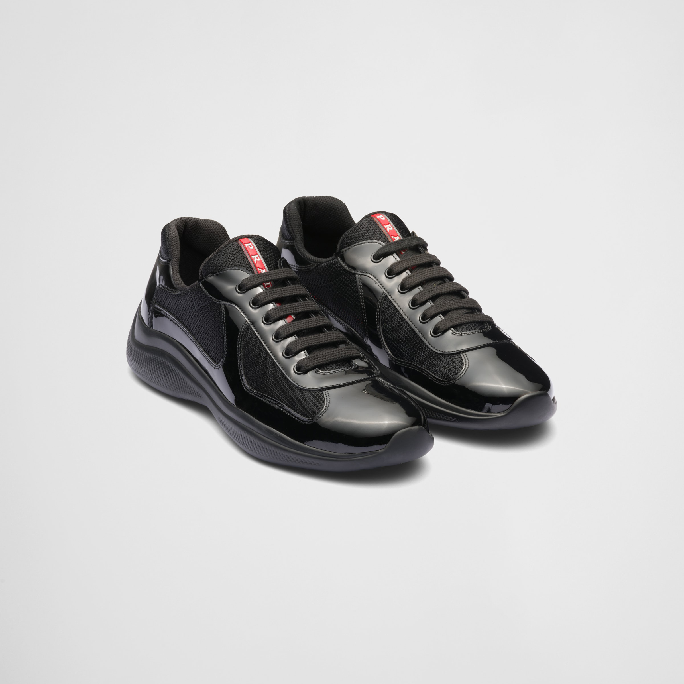 PATENT LEATHER AND TECHNICAL FABRIC AMERICA’S CUP SNEAKERS, BLACK