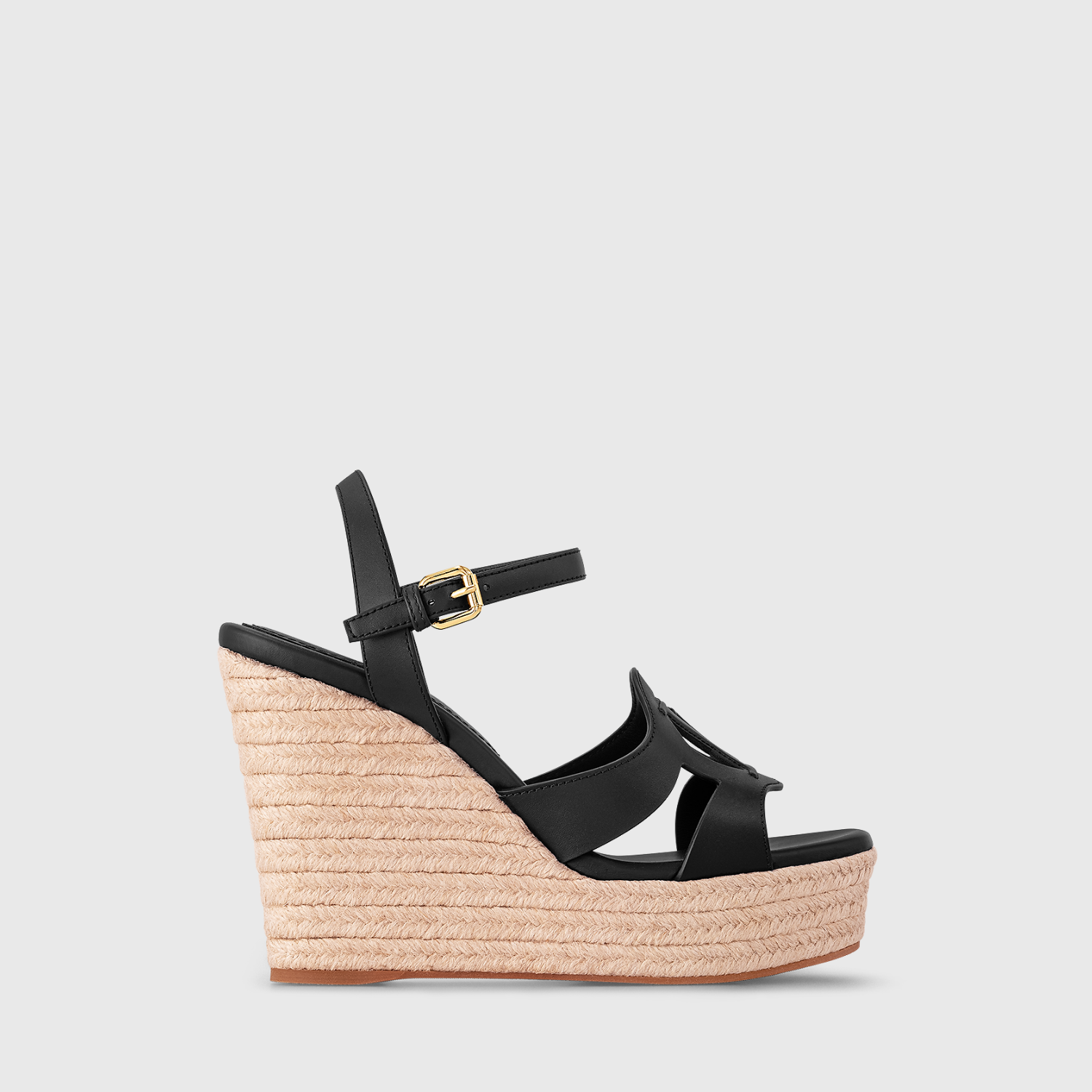 LV ISOLA WEDGE SANDAL, BLACK – 8CM