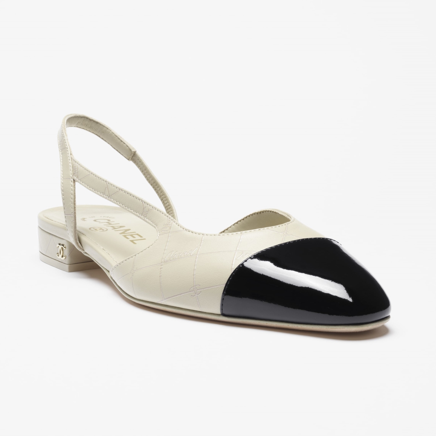 SLINGBACKS, IVORY AND BLACK